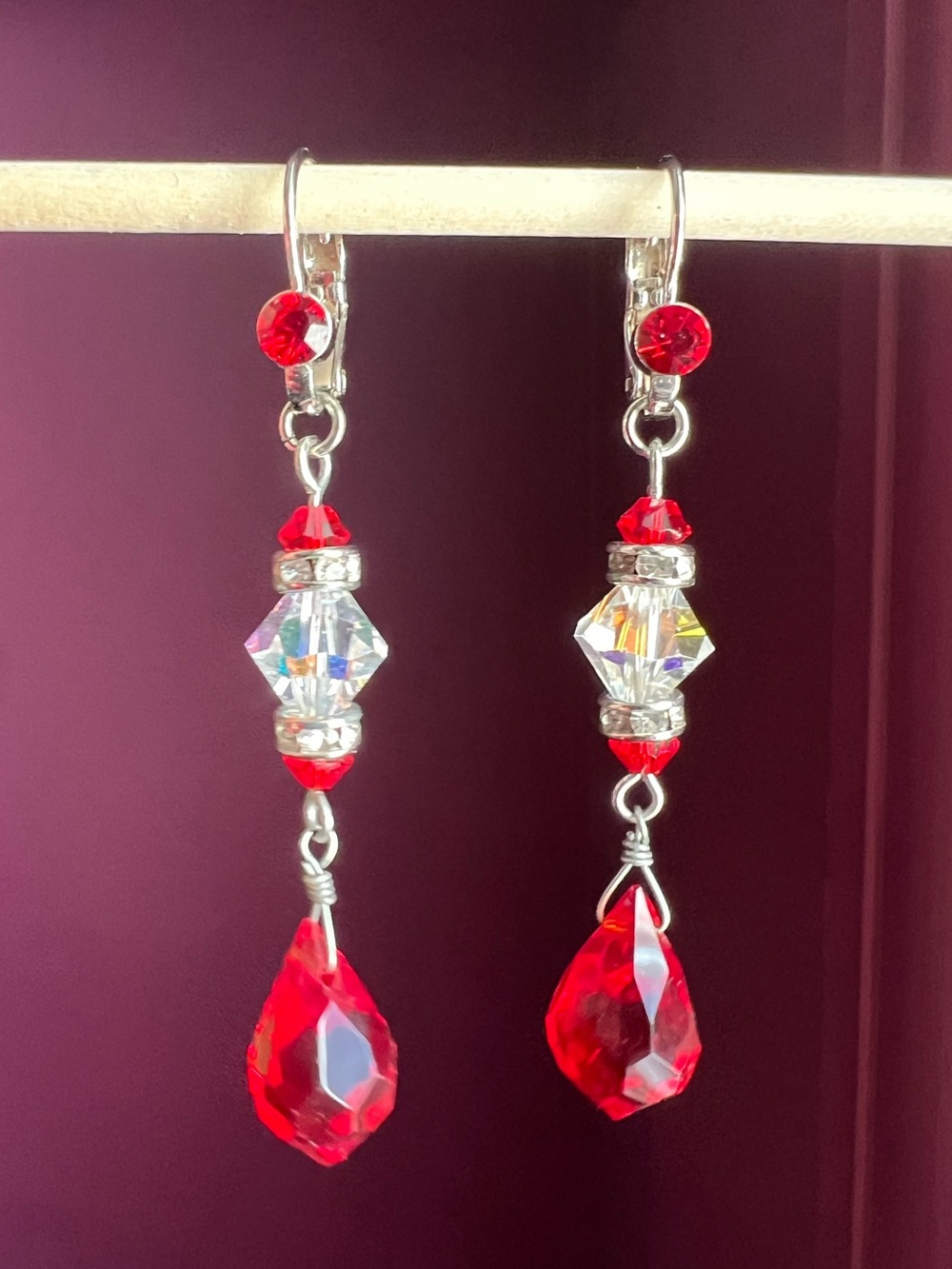 Red Crystal Drop Earrings — Women Jewelry